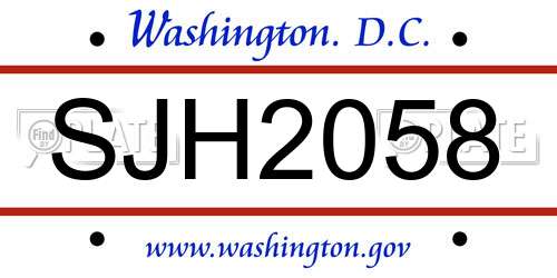 SJH2058 District Of Columbia License Plate
