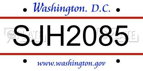 SJH2085 District Of Columbia License Plate