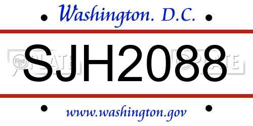 SJH2088 District Of Columbia License Plate