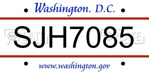 SJH7085 District Of Columbia License Plate