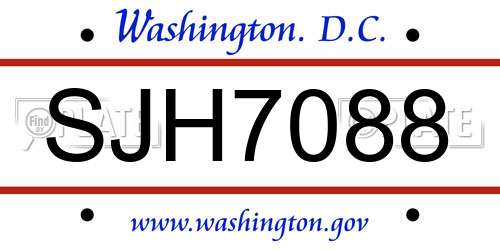 SJH7088 District Of Columbia License Plate