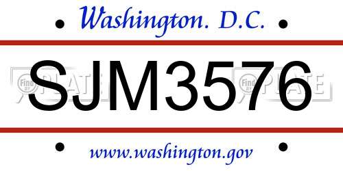SJM3576 District Of Columbia License Plate
