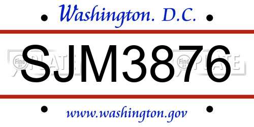SJM3876 District Of Columbia License Plate