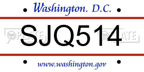 SJQ514 District Of Columbia License Plate