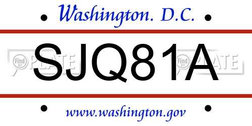 SJQ81A District Of Columbia License Plate