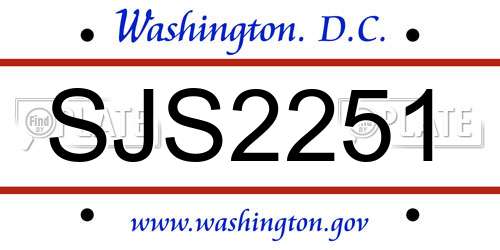 SJS2251 District Of Columbia License Plate