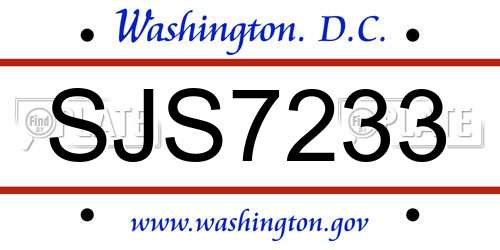 SJS7233 District Of Columbia License Plate