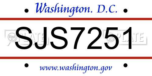 SJS7251 District Of Columbia License Plate