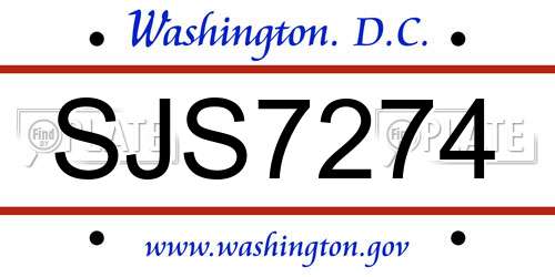 SJS7274 District Of Columbia License Plate