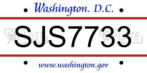 SJS7733 District Of Columbia License Plate
