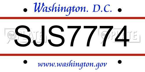 SJS7774 District Of Columbia License Plate