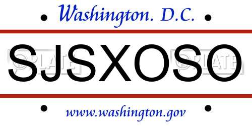 SJSXOSO District Of Columbia License Plate