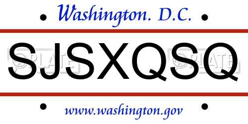 SJSXQSQ District Of Columbia License Plate