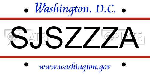 SJSZZZA District Of Columbia License Plate