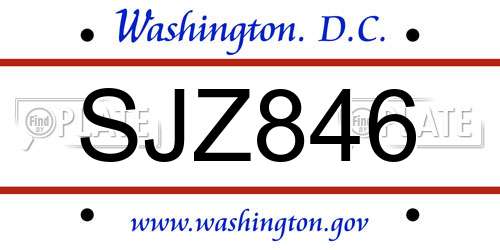 SJZ846 District Of Columbia License Plate