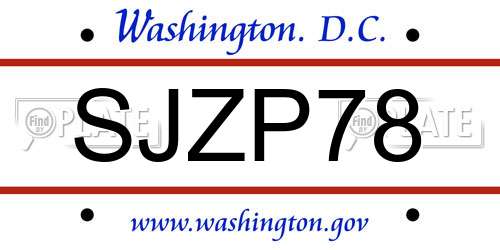 SJZP78 District Of Columbia License Plate