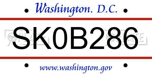 SK0B286 District Of Columbia License Plate