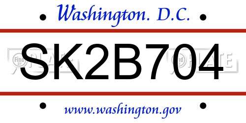 SK2B704 District Of Columbia License Plate