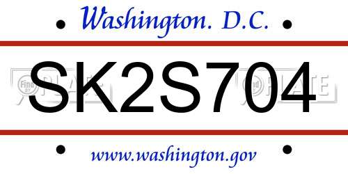 SK2S704 District Of Columbia License Plate