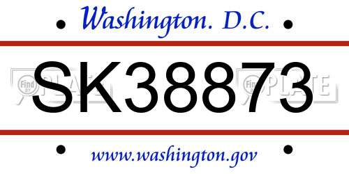 SK38873 District Of Columbia License Plate