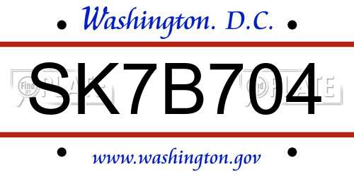 SK7B704 District Of Columbia License Plate