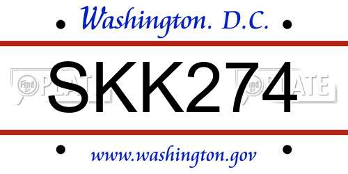 SKK274 District Of Columbia License Plate