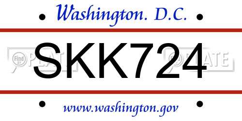 SKK724 District Of Columbia License Plate