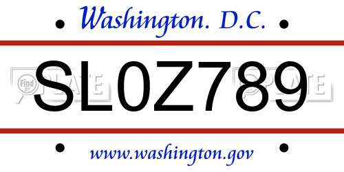 SL0Z789 District Of Columbia License Plate