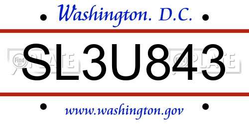 SL3U843 District Of Columbia License Plate