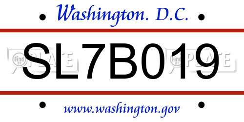 SL7B019 District Of Columbia License Plate