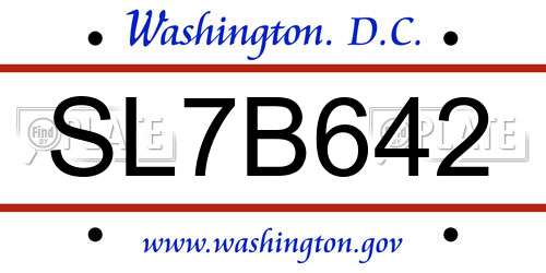 SL7B642 District Of Columbia License Plate