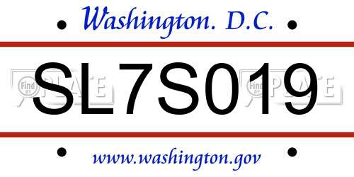 SL7S019 District Of Columbia License Plate