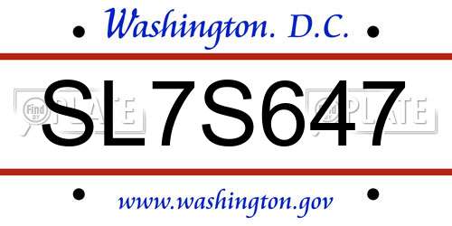 SL7S647 District Of Columbia License Plate