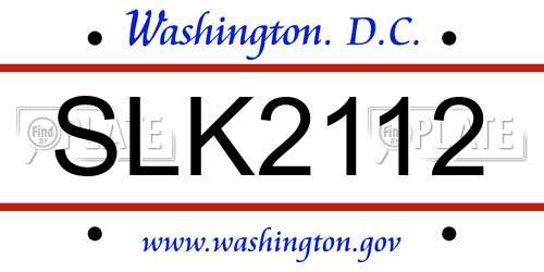 SLK2112 District Of Columbia License Plate