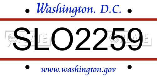 SLO2259 District Of Columbia License Plate