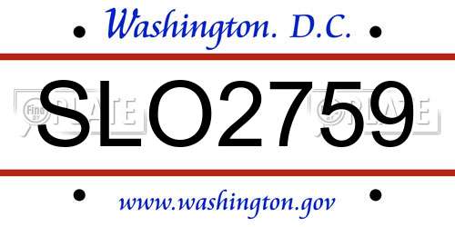 SLO2759 District Of Columbia License Plate