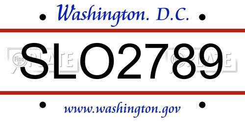 SLO2789 District Of Columbia License Plate