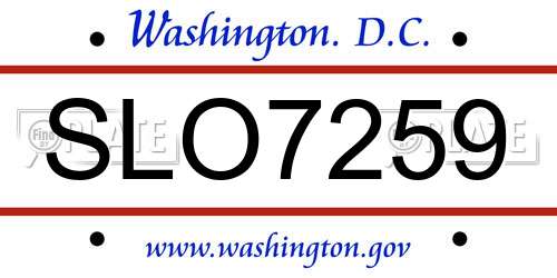 SLO7259 District Of Columbia License Plate