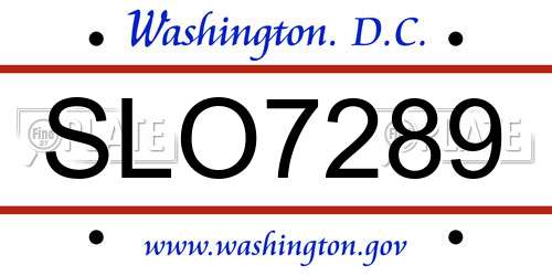 SLO7289 District Of Columbia License Plate