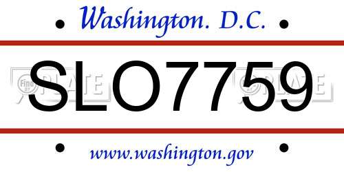 SLO7759 District Of Columbia License Plate