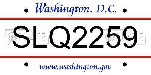 SLQ2259 District Of Columbia License Plate