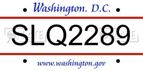 SLQ2289 District Of Columbia License Plate