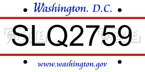 SLQ2759 District Of Columbia License Plate