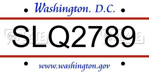 SLQ2789 District Of Columbia License Plate