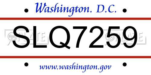 SLQ7259 District Of Columbia License Plate
