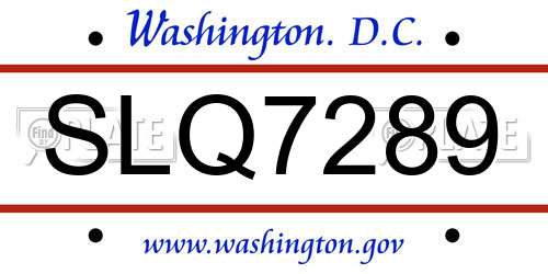SLQ7289 District Of Columbia License Plate