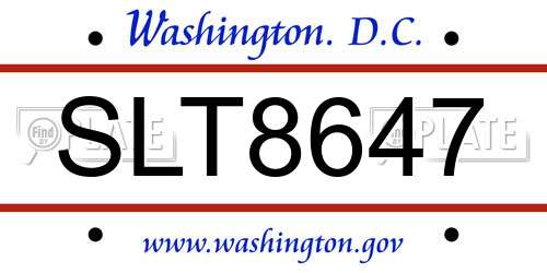 SLT8647 District Of Columbia License Plate