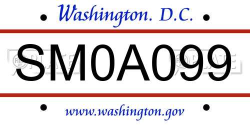 SM0A099 District Of Columbia License Plate