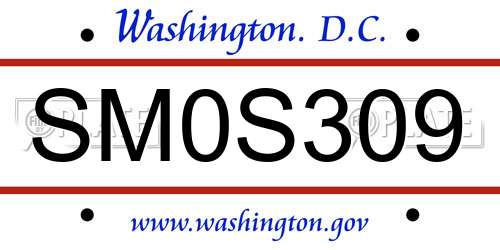 SM0S309 District Of Columbia License Plate
