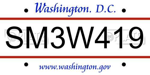 SM3W419 District Of Columbia License Plate